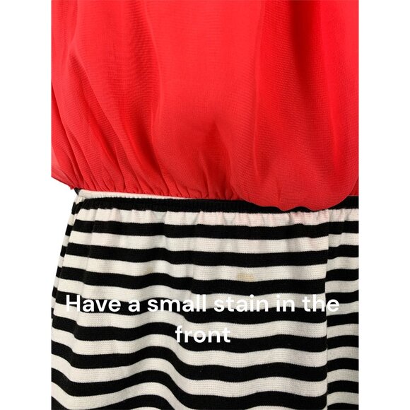 Studio Y Womens Red & Black Striped Sleeveless Dress With Sheer Top Medium - Picture 6 of 10